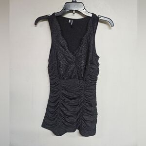 Maurices Women's Xs Black Ruched Lace Tank Top Sleeveless Shirt